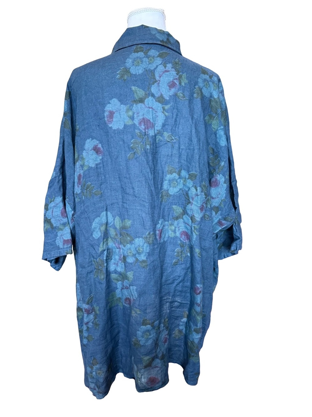 Miss Rose Sister Violet 100% Linen Floral Button Down Tunic One Size Oversized - Picture 5 of 8